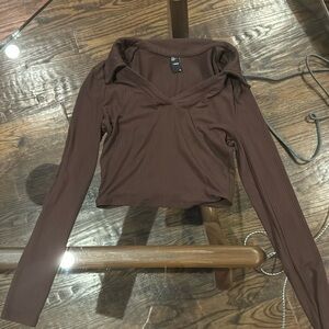 Brown collared crop top